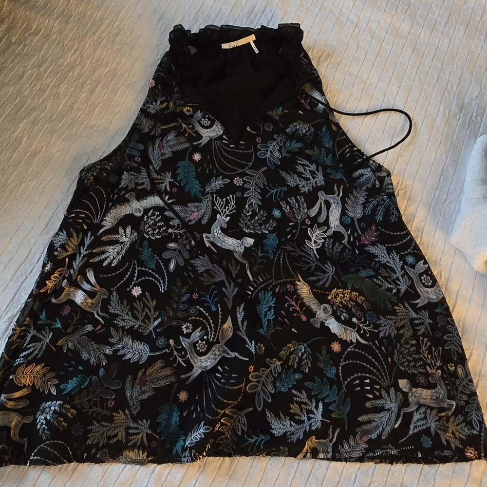 Anthropologie Floreat Ruffled Neck Tank Top